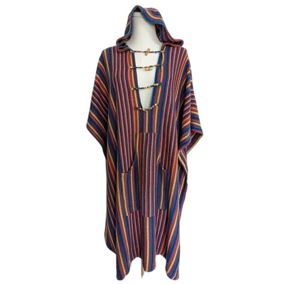 Offspring by Trisha Sayad Sweaters - Vintage 70s wool blend Offspring by Trisha Sayad Vintage Striped Hooded kaftan